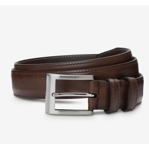 Allen Edmonds Men’s Classic Brown Leather Dress Belt Silver Buckle USA Made 91 - Picture 1 of 8